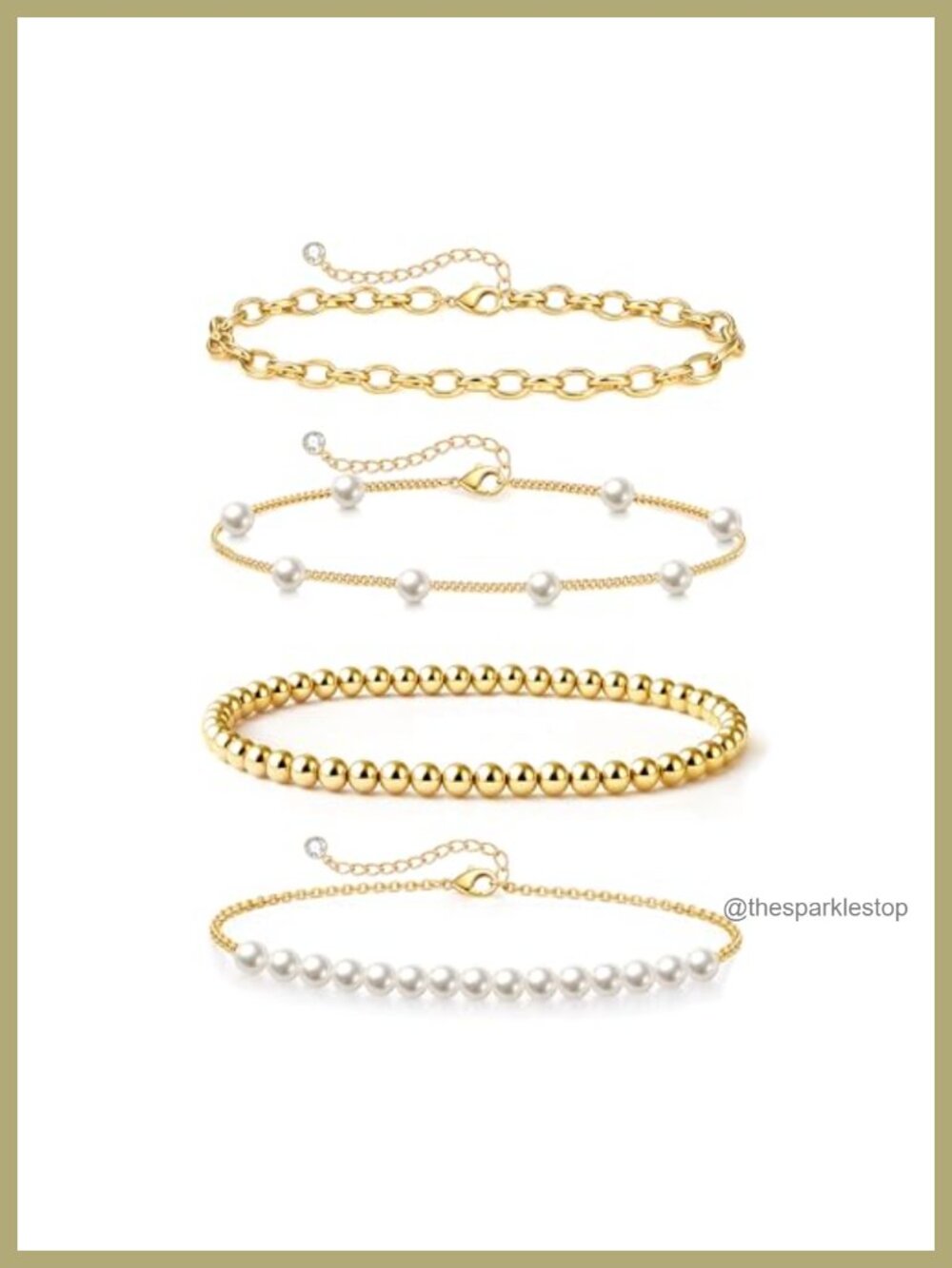 Gold Pearl Beaded Bracelet Set, 14K Gold Plated, Stackable Bracelets for Women
